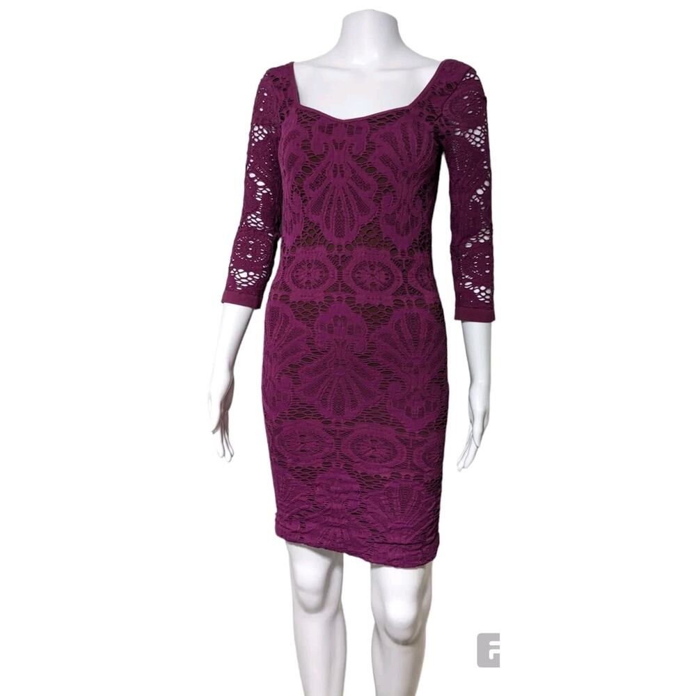 Intimately Free People Dress‎ M/L Berry Blush Medallion Lace Bodycon Midi Length